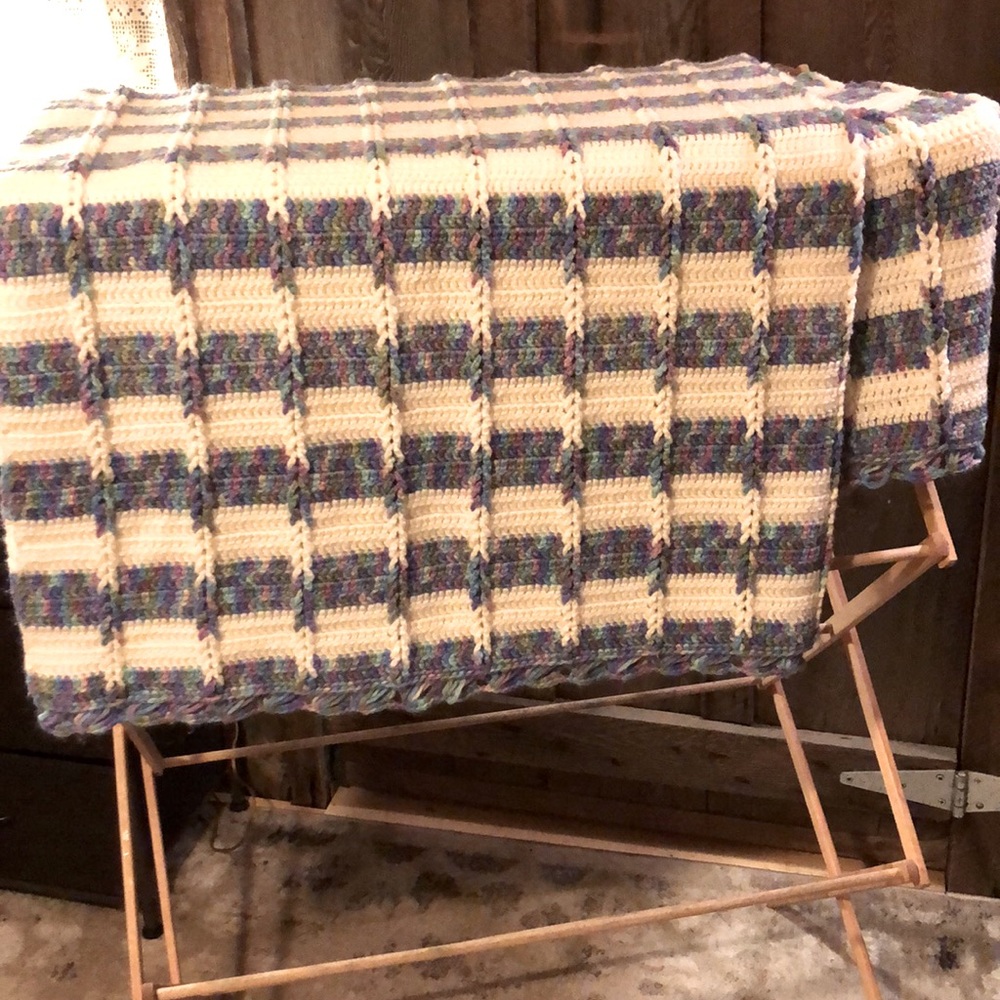 Multicolor handmade crocheted throw - 53” X 80” - new, heavy and warm